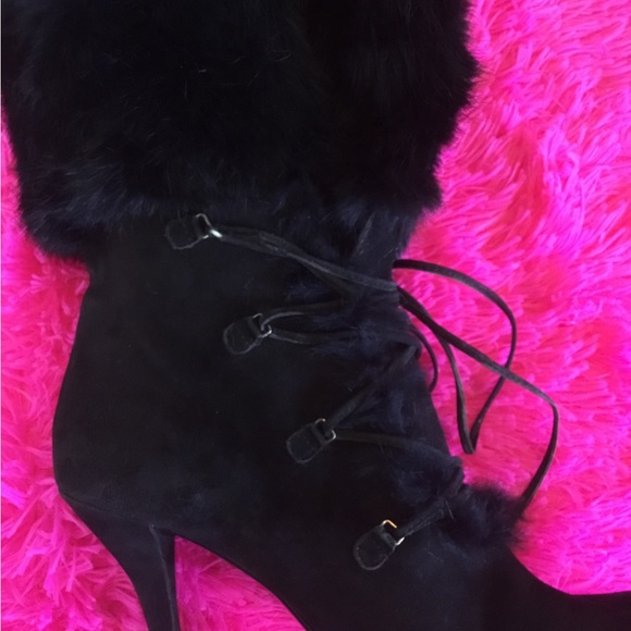 💝See New Listing💝 Enzo Angiolini Black Lace up Leather Boots Fur 9 1/2 M  GUC - Picture 6 of 13